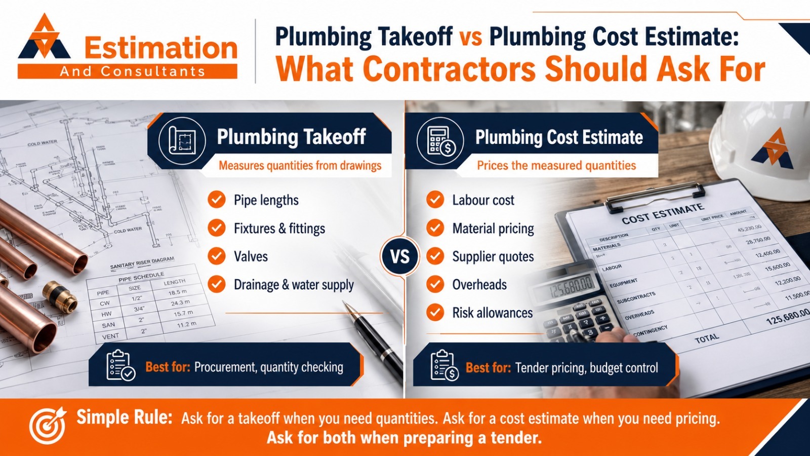 Plumbing Takeoff Vs Plumbing Cost Estimate, What Contractors Should Ask For